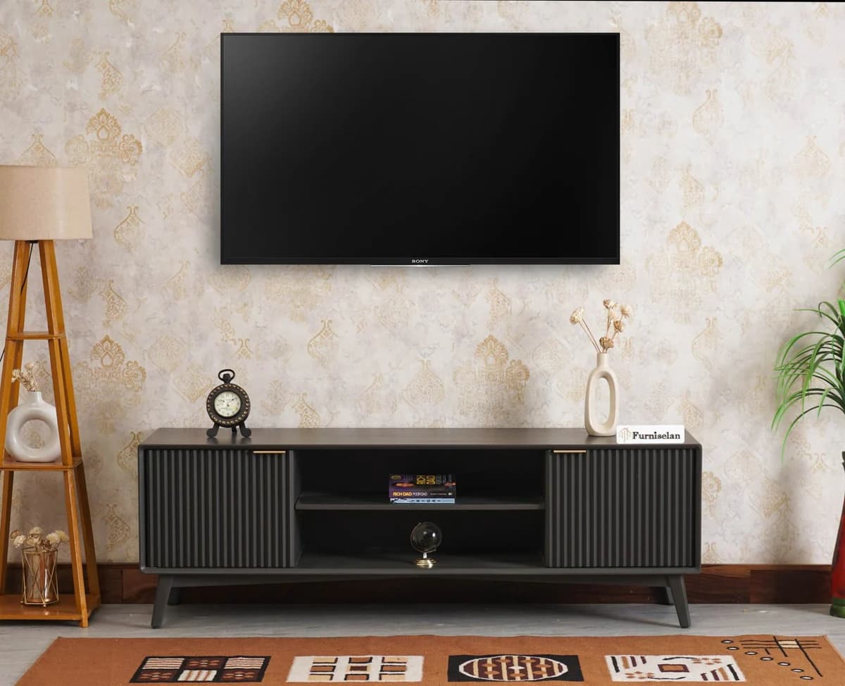 Custom television console and interior flooring at a client project